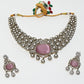 Rajwada Pink And White Alloy Stone Jewellery Set For Women
