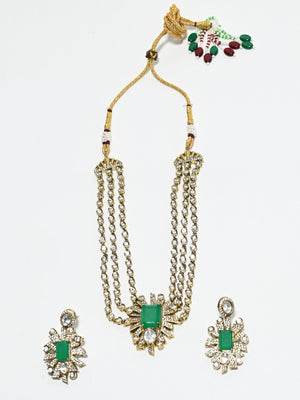 Rajwada White And Green Alloy Stone Jewellery Set For Women