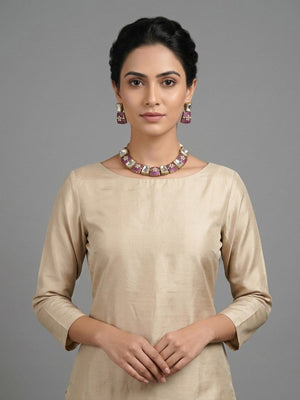 Rajwada Pink And White Alloy Stone Jewellery Set For Women