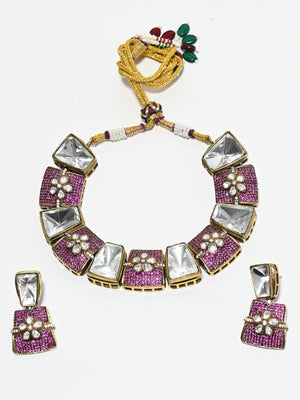 Rajwada Pink And White Alloy Stone Jewellery Set For Women
