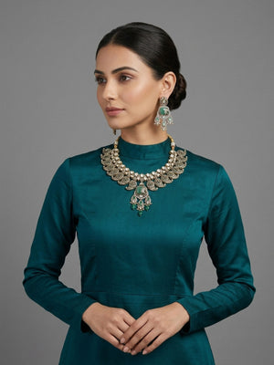 Rajwada White And Green Alloy Stone Jewellery Set For Women