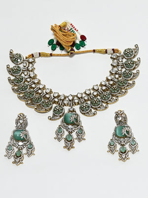 Rajwada White And Green Alloy Stone Jewellery Set For Women