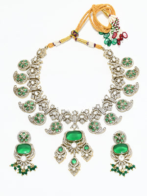 Rajwada White And Green Alloy Stone Jewellery Set For Women