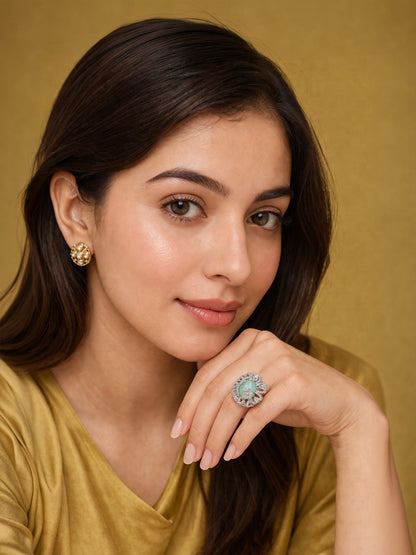 Rajwada Aqua Green And White Alloy Embellished Ring For Women
