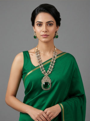 Rajwada White And Green Alloy Stone Jewellery Set For Women