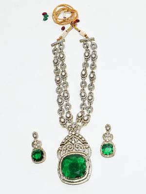 Rajwada White And Green Alloy Stone Jewellery Set For Women