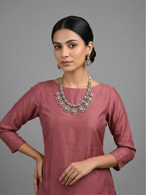 Rajwada Pink And White Alloy Stone Jewellery Set For Women