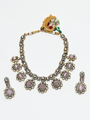 Rajwada Pink And White Alloy Stone Jewellery Set For Women