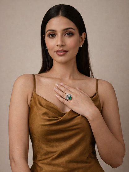 Rajwada Green And White Alloy Embellished Ring For Women