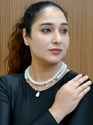 Rajwada White & Pink Alloy Embellished Neckpiece For Women
