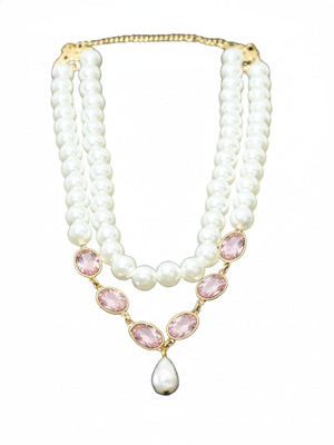 Rajwada White & Pink Alloy Embellished Neckpiece For Women