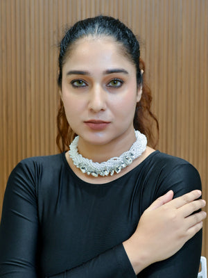 Rajwada White And Silver Alloy Embellished Neckpiece For Women