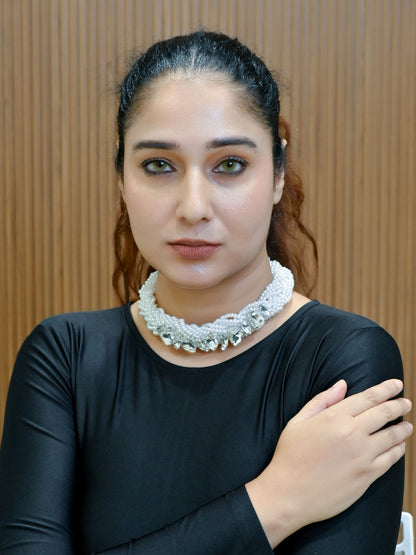 Rajwada White And Silver Alloy Embellished Neckpiece For Women
