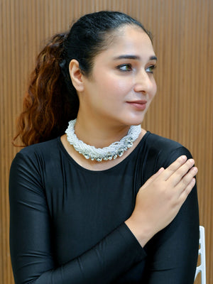 Rajwada White And Silver Alloy Embellished Neckpiece For Women