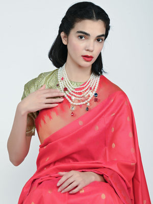 Rajwada White Alloy Beaded Pearl Embellished Neckpiece For Women