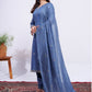 Rajwada Dusty Blue Rayon Embroidered Kurta Set For Women