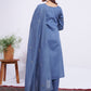 Rajwada Dusty Blue Rayon Embroidered Kurta Set For Women