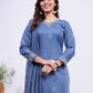 Rajwada Dusty Blue Rayon Embroidered Kurta Set For Women