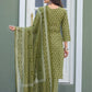Rajwada Olive Green Cotton Blend Printed Kurta Set For Women