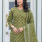 Rajwada Olive Green Cotton Blend Printed Kurta Set For Women