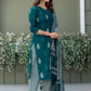 Rajwada Deep Teal Cotton Blend Printed Kurta Set For Women