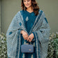 Rajwada Deep Teal Cotton Blend Printed Kurta Set For Women