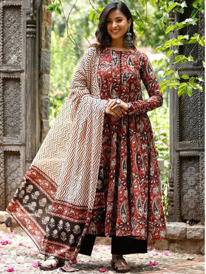 Rajwada Maroon Rayon Printed Kurta Set For Women