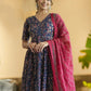 Rajwada Navy Blue Rayon Printed Kurta Set For Women