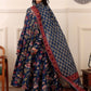 Rajwada Navy Blue Rayon Printed Kurta Set For Women