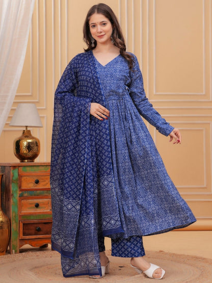 Rajwada Royal Blue Rayon Printed Kurta Set For Women