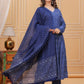 Rajwada Royal Blue Rayon Printed Kurta Set For Women