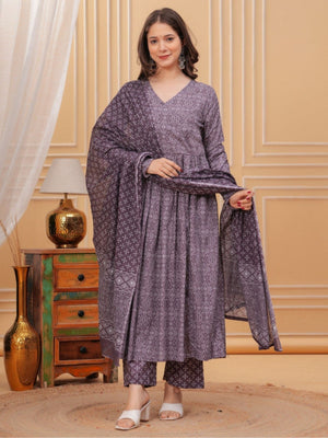 Rajwada Mauve Rayon Printed Kurta Set For Women