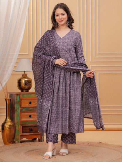 Rajwada Mauve Rayon Printed Kurta Set For Women