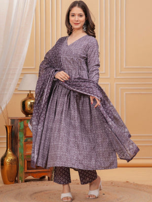 Rajwada Mauve Rayon Printed Kurta Set For Women