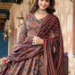 Rajwada Rust Brown Rayon Printed Kurta Set For Women