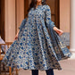 Rajwada Navy Blue Rayon Printed Kurta Set For Women