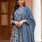 Rajwada Navy Blue Rayon Printed Kurta Set For Women
