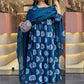 Rajwada Teal Blue Rayon Printed Kurta Set For Women