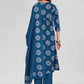 Rajwada Teal Blue Rayon Printed Kurta Set For Women