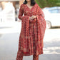 Rajwada Red Rayon Printed Kurta Set For Women