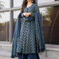 Rajwada Navy Blue Rayon Printed Kurta Set For Women