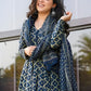 Rajwada Navy Blue Rayon Printed Kurta Set For Women