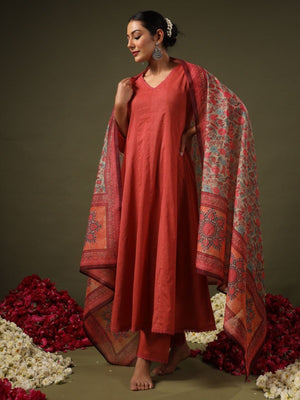 Rajwada Rust Rayon Solid Kurta Set For Women
