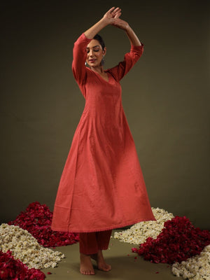 Rajwada Rust Rayon Solid Kurta Set For Women