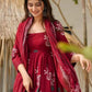Rajwada Dark Maroon Rayon Printed Kurta Set For Women