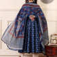 Rajwada Dusty Blue Rayon Printed Kurta Set For Women