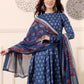 Rajwada Dusty Blue Rayon Printed Kurta Set For Women