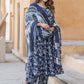 Rajwada Navy Blue Rayon Printed Kurta Set For Women