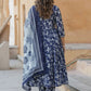 Rajwada Navy Blue Rayon Printed Kurta Set For Women