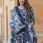 Rajwada Navy Blue Rayon Printed Kurta Set For Women